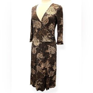 Banana Republic Women’s Silk Midi Dress Brown Floral Wrap Size‎ Small